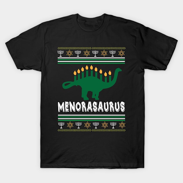 Ugly Hanukkah Sweater  Dinosaur Menorasaurus Gift T-Shirt by CarleyMichaels